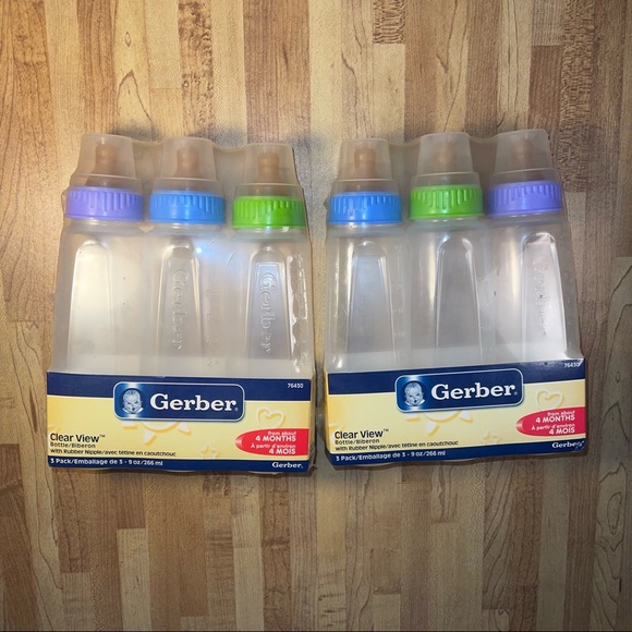 Lot of 6 Gerber Baby Bottles 9 oz Clear View Rubber Nipple - Picture 2 of 5